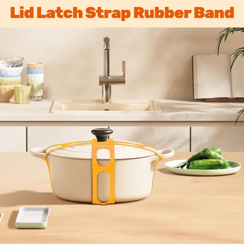 Dormercy 4-Hand Lid Latch, Silicone Lid Securing Strap for Crockpots, Camping Mat, Pots, Pans, Orange - Image 3